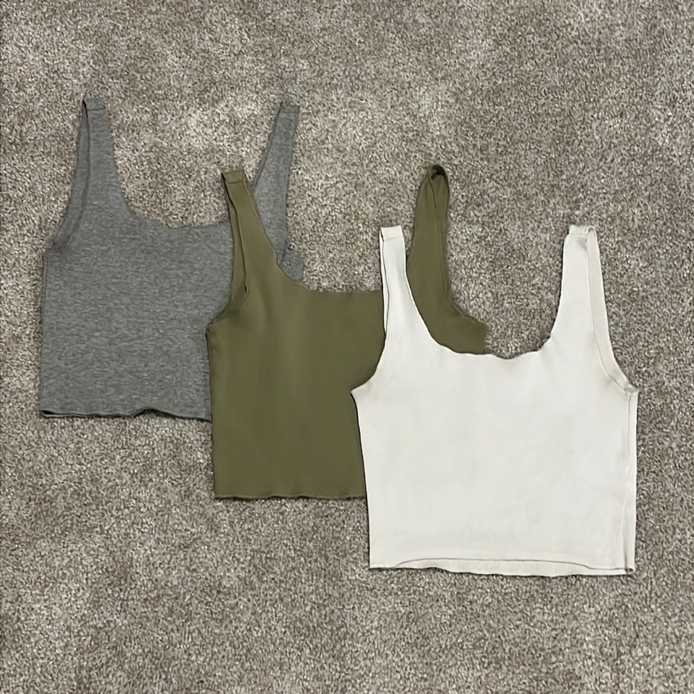 Three pack Gray, White, and Army Green Forever21 Tank Crop Tops